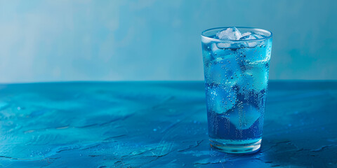 Blue Curacao cocktail with lime on blue background