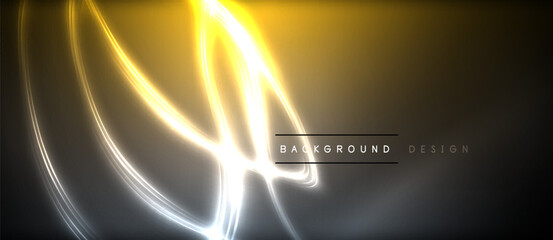 Neon glowing circle rays, light round lines in the dark, planet style neon wave lines. Energetic electric concept design for wallpaper, banner, background