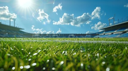 sky blue day sunny stadium pitch football grassy game sport green background nobody grass sunlight outdoors field nature sunshine natural architecture building cloud outside soccer daylight arena da