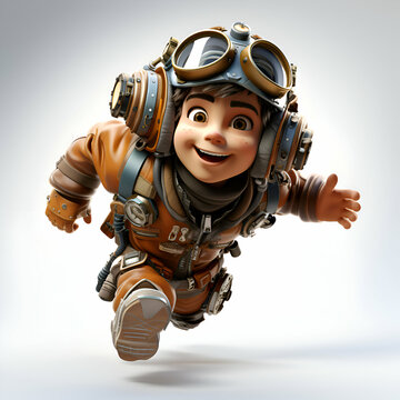 3D illustration of a little boy in space suit and helmet.