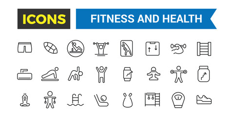 Fitness and Health Icons Collection. Healthy icon set.