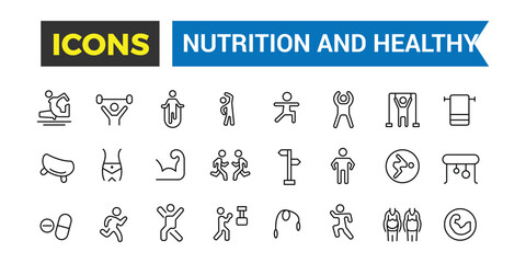 Fitness and Health Icons Collection. Healthy icon set.
