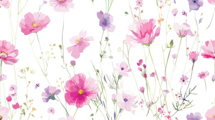 Pink wildflower watercolor seamless pattern for background