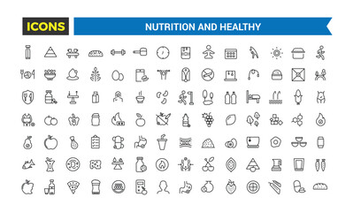 Nutrition and Healthy food Vector Icons. Outline icons collection.