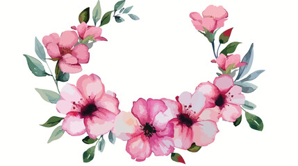 Watercolor floral wreath with bright pink flowers