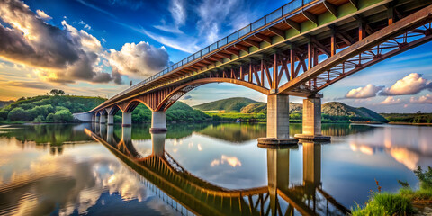 Bridge Reflected on Water Surface. Perfect for: Landscape Photography, Architecture Themes,...