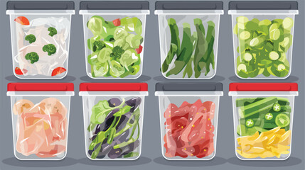 Plastic container and bags with different frozen vege