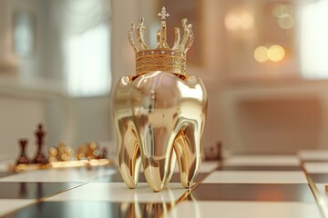 single tooth with golden crown 3d illustration