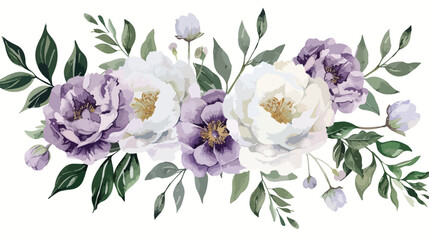 White purple peonies roses watercolor wedding bouquet