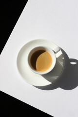 Fresh Aromatic Espresso on Table Corner. Coffee Break. Cafe.