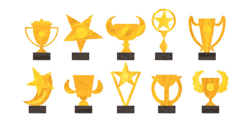 Gold winner cup with gilding effect. Trophy, victory, competition, challenge. Vector illustration in flat style.