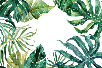 illustration top view tropical leaves frame background. copy space