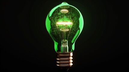 A light bulb representing green energy and renewable new energies isolated on a black background. Sustainable energy sources. Generative AI