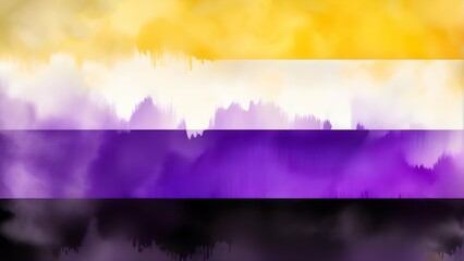 Painted non-binary flag yellow white purple black paint smudges watercolors