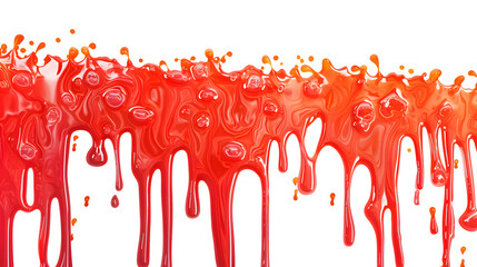Red liquid jam dripping top to bottom isolated on white background