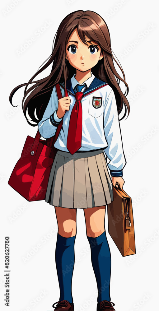 Wall mural a girl with long hair wearing a school uniform