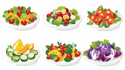 Plates with healthy fresh salad on white background vector