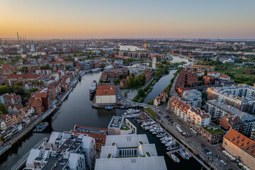 Obraz premium Aerial summer evening view of Gdansk old town, Poland
