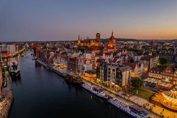 Obraz premium Aerial summer evening view of Gdansk old town, Poland