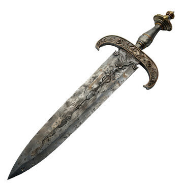 Old sword medieval weapon isolated on transparent background