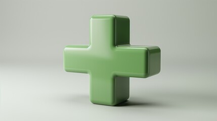 Fototapeta premium 3D illustration of glossy green medical cross sign against plain background.