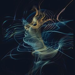 face, abstract background with glowing lines