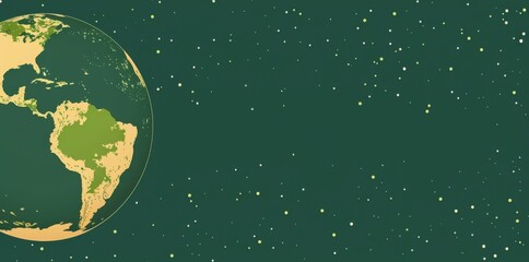 Fototapeta premium Earth on Green Background with Stars - Vector Illustration