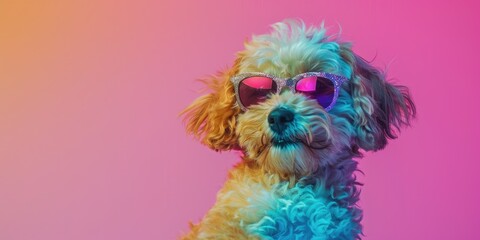 abstract creative animal concept, maltipoo dog with sunglasses