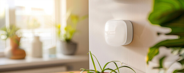Compact Carbon Monoxide Detector on Kitchen Wall for Safety
