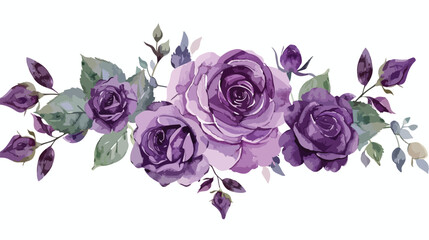 Purple rose flower border with watercolor for wedding