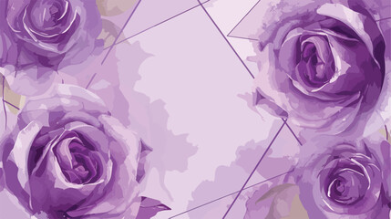 Purple rose flower geometric frame with watercolor fo