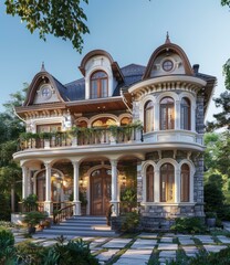 Fototapeta premium European-style villa with a beautiful yard