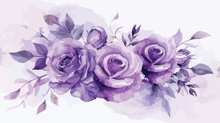 Purple rose flower watercolor bouquet for background