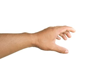 Male hand reaching for something on business concept  Isolated on a white background.