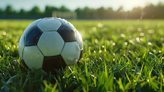 Europe EM 2024 Football Soccer ball on green grass with light motion tripling. Playing the football on european championship cup.