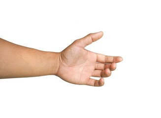 Men's hands making gestures like is holding something such as a phone or a water bottle Isolated on...