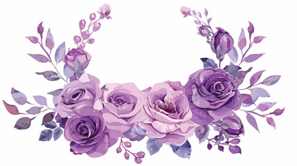 Purple rose flower watercolor wreath for wedding birt