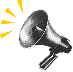 Megaphone collage element, Punk y2k collage elements. Megaphone retro magazine clipping. Megaphone halftone. Generative AI © ashapixel