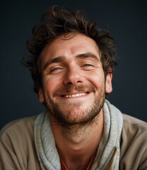 Obraz premium Portrait of a smiling man with curly hair