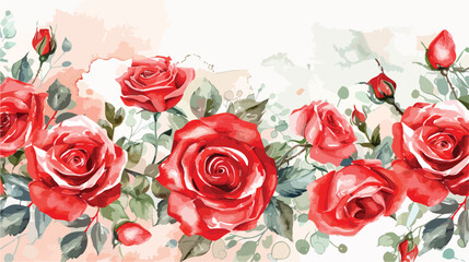 Red rose watercolor bouquet for background wedding fa