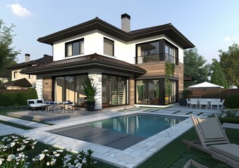 Fototapeta premium Luxury Villa with Private Swimming Pool