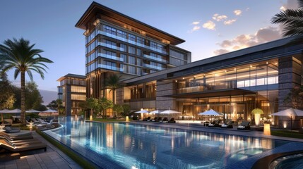 Obraz premium Luxury Beachfront Hotel with Sunset Views