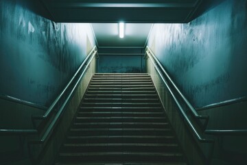 An empty stairway inside a building, giving a sense of quiet and stillness.

