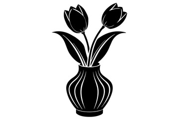 tulip flower on the vase vector silhouette
