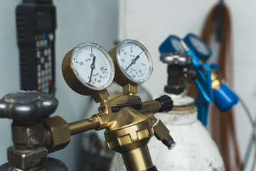 closeup shot of the manometers of laser cutting CNC machine, guitars factory working. High quality photo