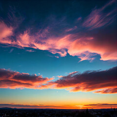 Fototapeta premium Amazing colorful sunset sky with pink, blue and orange clouds