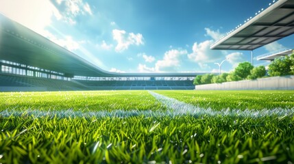 sky blue day sunny stadium pitch football grassy game sport green background nobody grass sunlight...