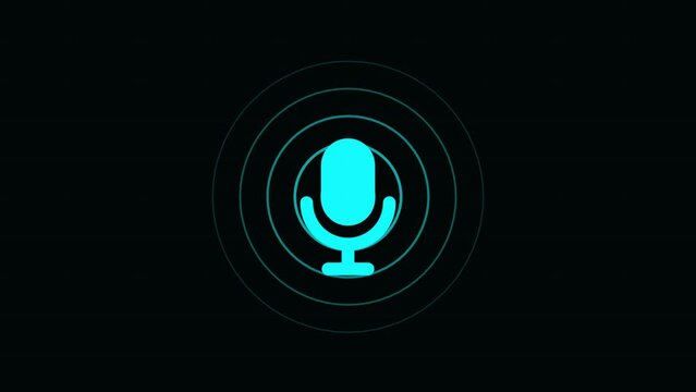 Animated microphone icon on radio waves background concepts.Microphone icon animation with radio wave .voice record icon