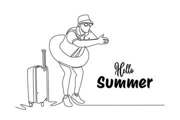 Summer Concept. Single line draw design vector graphic illustration.