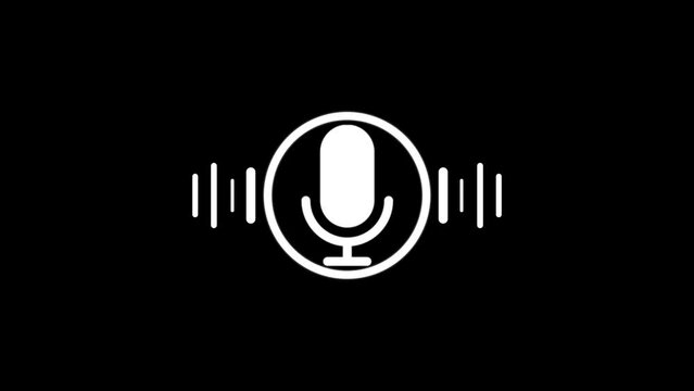     voice recording and podcast mic microphone button icon animation. Audio microphone icon animation in black background
